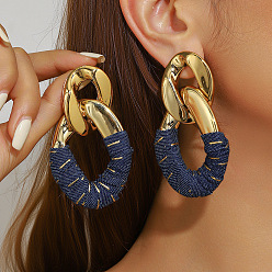 Прусский Синий Ccb пластиковые и тканевые овальные серьги-гвоздики с цепочкой якорного плетения, золотые, берлинская лазурь, 82x49 мм