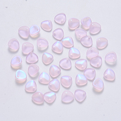 Pearl Pink Spray Painted Glass Charms, AB Color Plated, Frosted, Petaline, Pearl Pink, 7x8x2.5mm, Hole: 1mm