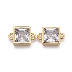 Золотой Соединители из латуни с микропаве и кубическим цирконием, долговечный, квадратный, прозрачные, золотые, 11x7x3.7 мм, отверстие : 1.2 мм