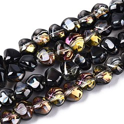 Черный Гальванизируйте прозрачное стекло бисер нитей, самородки, Топ пробуренной, чёрные, 6.5x7.5x4.5~5 мм, отверстие : 0.8~1 мм, около 99~100 шт / нитка, 21.26~22.24 дюйм (54~56.5 см)