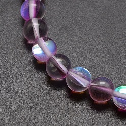 Medium Orchid Synthetic Moonstone Beads Strands, Dyed, Holographic Beads, Half AB Color Plated, Round, Medium Orchid, 8mm, Hole: 1mm, about 49pcs/strand, 15 inch