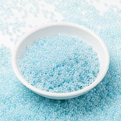 (RR522) Light Aqua Ceylon Миюки круглые бусины рокайль, японский бисер, (rr 522) светло-голубой цейлон, 8/0, 3 мм, отверстие : 1 мм, Около 2111~2277 шт / 50 г