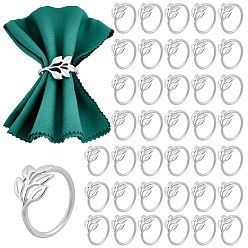 Platinum 60Pcs Christmas Theme Alloy Leaf Napkin Rings, Napkin Holder Adornment, Restaurant Daily Accessiroes, Platinum, 26x42x42.5mm