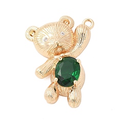 Золотой Латунные микропаве прозрачные подвески с фианитом, без кадмия и без свинца, медведь, с прыгающим кольцом и стеклом, долговечный, золотые, 28x20x7 мм, отверстие : 1.6 мм