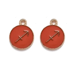 Стрелец Подвески из эмали и сплава, плоский круглый с созвездием / знак зодиака, золотые, Стрелец, 15x12x2 мм, отверстие : 1.5 мм