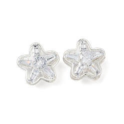 Прозрачный Латунные микро проложить кубического циркония бусы, без кадмия и без свинца, цветок, серебряные, прозрачные, 15.5x16x10.5 мм, отверстие : 1.2 мм