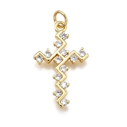 Настоящее золото 18K Латунные микро проложить кубического циркония подвески, крестик, долговечный, без свинца и без кадмия, стойки покрытие, с целью перехода в кольце, реальный 18 k позолоченный, 25x15x2 мм, отверстие : 3.5 мм