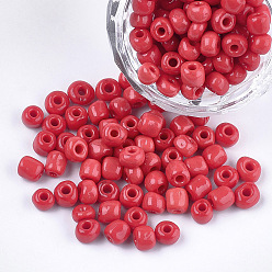 FireBrick Glass Seed Beads, Opaque Colours, Round, FireBrick, 5~6x3~5mm, Hole: 1.2~2mm, about 2500pcs/bag