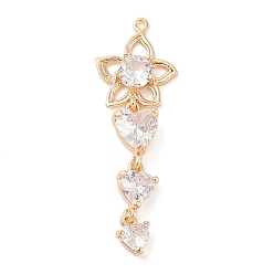 Настоящее золото 18K Подвески из прозрачного стекла с инкрустацией из латуни, звезда и сердца, реальный 18 k позолоченный, 37x12x3 мм, отверстие : 1 мм