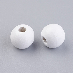 White Natural Wood European Beads, Dyed, Round, White, 12x11mm, Hole: 4mm, about 960pcs/500g
