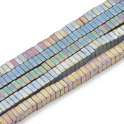 Mixed Color Electroplate Non-magnetic Synthetic Hematite Beads Strands, Matte Style, Square Heishi Beads, Mixed Color, 2x2x1mm, Hole: 0.8mm, about 405pcs/strand, 16.14 inch