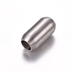 Stainless Steel Color 304 Stainless Steel Magnetic Clasps with Glue-in Ends, Matte Surface, Oval, Stainless Steel Color, 19x10mm, Hole: 6mm