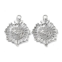 Платинированный Стойка металлическая латунная микропрофилированная кубическая циркония подвески, без кадмия, без никеля и без свинца, солнце, Реальная платина, 19x15x4 мм, отверстие : 1.4 мм