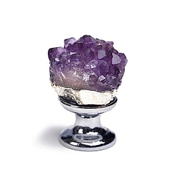Platinum Rough Raw Natural Amethyst Cabinet Door Knobs, Kitchen Drawer Pulls Cabinet Handles, Platinum, 30~40mm