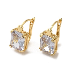 Rectangle Серьги-кольца из золотой латуни с микропаве из циркония, прямоугольные, 15x9 мм