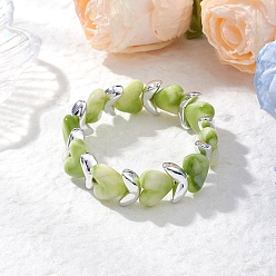 Зеленый Браслеты из акрила и бусин ccb для женщин, сердце, зелёные, внутренний диаметр: 2-1/8 дюйм (5.5 см)