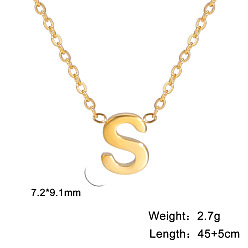 Letter S 201 колье из нержавеющей стали, золотые, Письмо с, 17.72 дюйм (45 см), Кулон : 7.2x9.1 мм