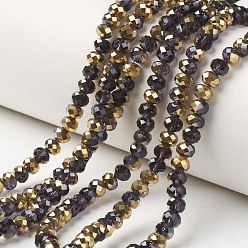 Indigo Electroplate Transparent Glass Beads Strands, Half Golden Plated, Faceted, Rondelle, Indigo, 4x3mm, Hole: 0.4mm, about 113~115pcs/strand, 41~42cm