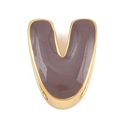 Letter V Laiton perles d'émail, sans cadmium et sans plomb, crémaillère plaquage, plaqué longue durée, réel 18 k plaqué or, lettre v, 14x11x6mm, Trou: 3x11mm