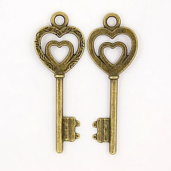 Античная Бронза Подвески из сплава , без кадмия, без никеля и без свинца, Ключ от всех дверей подвески, античная бронза, 50x18x3 мм, отверстие : 4 мм