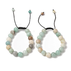 Flower Amazonite 10Мм круглые браслеты из плетеных бусин из натурального цветка амазонита, регулируемые браслеты из нейлонового шнура для женщин и мужчин, внутренний диаметр: 1-3/4~2-7/8 дюйм (4.6~7.4 см)