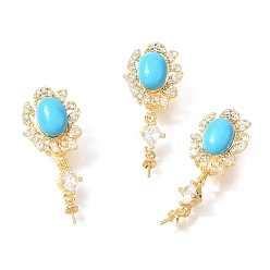 Настоящее золото 18K Синтетические бирюзовые подвески, латунные подвески с прозрачными кубическими циркониями в овальной оправе, с подвесными поручительств, за половину пробурено бисера, реальный 18 k позолоченный, 29x12x9 мм, отверстие : 7x3 мм, штифты : 1 мм