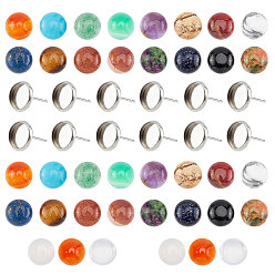 Mixed Stone 58 Pcs Stud Earring Making Kits, Including 304 Stainless Steel Stud Earring Settings, Natural & Synthetic Gemstone Cabochons, 8x3~4mm, 20 colors