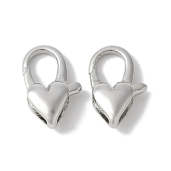 Платина Карабин-лобстеры, латунные, стойки покрытие, долговечный, без свинца и без кадмия, сердце, платина, 13.5x8x4 мм, отверстие : 1.2 мм