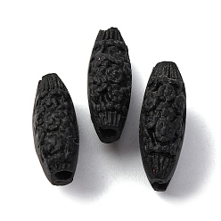 Черный Киноварь бисера, резные лакированные, овальные, чёрные, 15.5x6x8 мм, отверстие : 2 мм