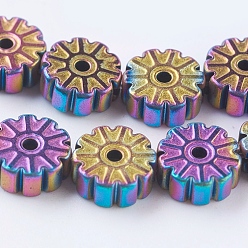 Rainbow Plated PVD Vacuum Plating Electroplate Non-magnetic Synthetic Hematite Beads Strands, Grade A, Snowflake, Multi-color Plated, 6x2.5~3mm, Hole: 1mm, about 66pcs/strand, 15.7 inch(40cm)