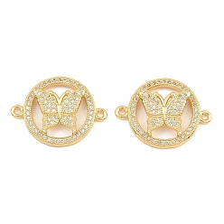 Real 18K Gold Plated Brass Micro Pave Clear Cubic Zirconia Connector Charms, Butterfly Links, Rack Plating, Long-Lasting Plated, Cadmium Free & Lead Free, Real 18K Gold Plated, 17.5x22.5x4.5mm, Hole: 1.2mm