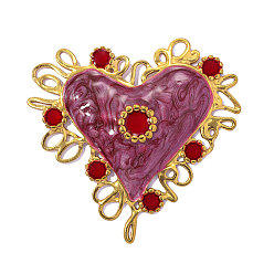 Светло-Вишневый 304 из нержавеющей стали большие кулоны, с эмалью, сердце прелести, ионное покрытие (ip), зеркальная полировка, реальный 18 k позолоченный, светло-вишневый, 55x53 мм, отверстие : 5.6 мм