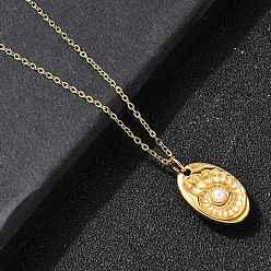 Настоящее золото 18K 304 Женские ожерелья из нержавеющей стали с подвеской в форме овала и ракушки, ионное покрытие (ip), реальный 18 k позолоченный, 15.83 дюйм (40.2 см)