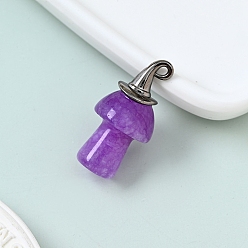Amethyst Natural Amethyst Pendnats, with Alloy Finding, Mushroom Charms, 30x25mm