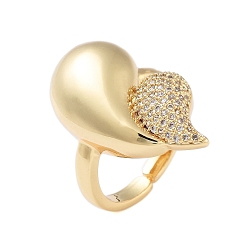 Настоящее золото 18K Стойка с покрытием каплевидной латуни микро-паве с кубическим цирконием открытые манжеты кольца для женщин, без кадмия и без свинца, долговечный, реальный 18 k позолоченный, внутренний диаметр: регулируемый