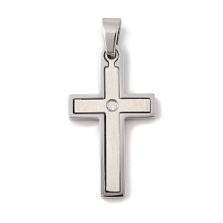 Нержавеющая Сталь Цвет 304 подвески из нержавеющей стали, со стразами, крест очарование, цвет нержавеющей стали, 38x18x3 мм, отверстие : 5x4.5 мм