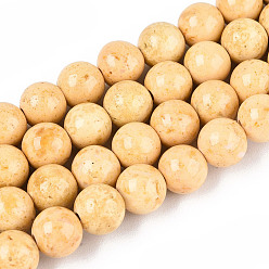 Мокасин Окрашенные нити синтетических окаменелостей, круглые, мокасин, 6.5x6 мм, отверстие : 0.9 мм, около 64 шт / нитка, 15.75'' (40 см)