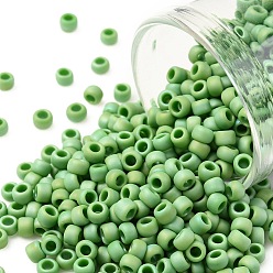 (407F) Green Opaque Rainbow Matte Круглые бусины toho, японский бисер, (407 f) зеленый непрозрачный радужный матовый, 8/0, 3 мм, отверстие : 1 мм, Около 222 шт / 10 г