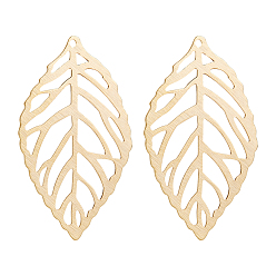 Real 24K Gold Plated 30Pcs Brass Pendants, Long-Lasting Plated, Leaf, Real 24K Gold Plated, 35x20x0.5mm, Hole: 1mm