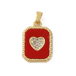 (123L) Белый крем непрозрачный блеск Латунные микро проложить кубического циркония подвески, сердце, с красной смоляной доской, долговечный, без кадмия и без свинца, стойки покрытие, огнеупорный кирпич, 18.5x13x2 мм, отверстие : 3x4 мм