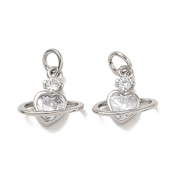 Platino Latón pavimenta encantos de circonita cúbica transparente, encantos del corazón, chapado en rack, larga duración plateado, sin plomo y cadmio, Platino, 12x11.5x5 mm, agujero: 3 mm