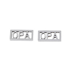 Stainless Steel Color Tarnish Resistant 201 Stainless Steel Filigree Joiners, Rectangle with Word OPA, for Father's Day, Stainless Steel Color, 15x7.5x1mm