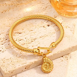 Shell Shape 304 Браслеты из нержавеющей стали с витым кабелем, шарм браслеты, для женщин, с крюком застежка, реальный 18 k позолоченный, раковина, внутренний диаметр: 2.32 дюйм (5.9 см)