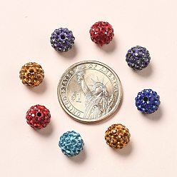 Mixed Color Pave Disco Ball Beads, Polymer Clay Rhinestone Beads, Grade A, Round, Mixed Color, PP14(2~2.1mm), 10mm, Hole: 1.0~1.2mm