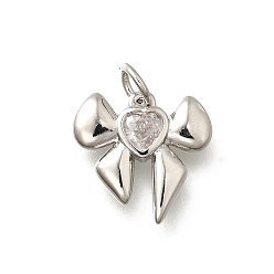 Платина Латунные микро проложить кубического циркония прелести, бантом прелести, без свинца и без кадмия, долговечный, стойки покрытие, с целью перехода в кольце, платина, 13x14x2.5 мм, отверстие : 3 мм