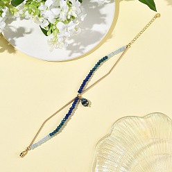 Teardrop Pulseras de rondel facetadas con dije de concha de paua natural teñida de jade natural de Malasia con cadenas de acero inoxidable para mujer, real 304 k chapado en oro, azul, lágrima, 18 pulgada (7.87 cm), colgante: 20 mm