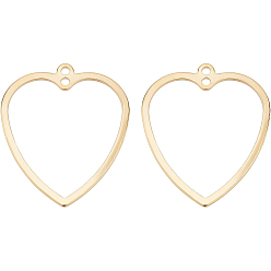 Real 24K Gold Plated 40Pcs Brass Pendants, Long-Lasting Plated, Heart, Real 24K Gold Plated, 26x22x1mm, Hole: 1.4mm