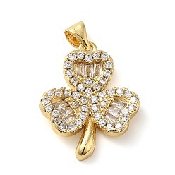 Настоящее золото 18K Покрытие стойки латунь микропаве прозрачные подвески из кубического циркония, долговечный, без кадмия и без свинца, клевер, реальный 18 k позолоченный, 23.5x19x4 мм, отверстие : 3.5x3 мм