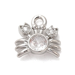 Краб Подвески из платины и латуни с микропаве из прозрачных кубических цирконий на тему морских животных, краб, 10x10.5x3 мм, отверстие : 1.6 мм