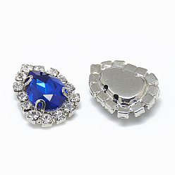 Sapphire Sew on Rhinestone, Multi-strand Links, Glass Rhinestone, with Platinum Tone Brass Prong Settings, Garments Accessories, teardrop, Sapphire, 14.5x11x5mm, Hole: 0.8mm